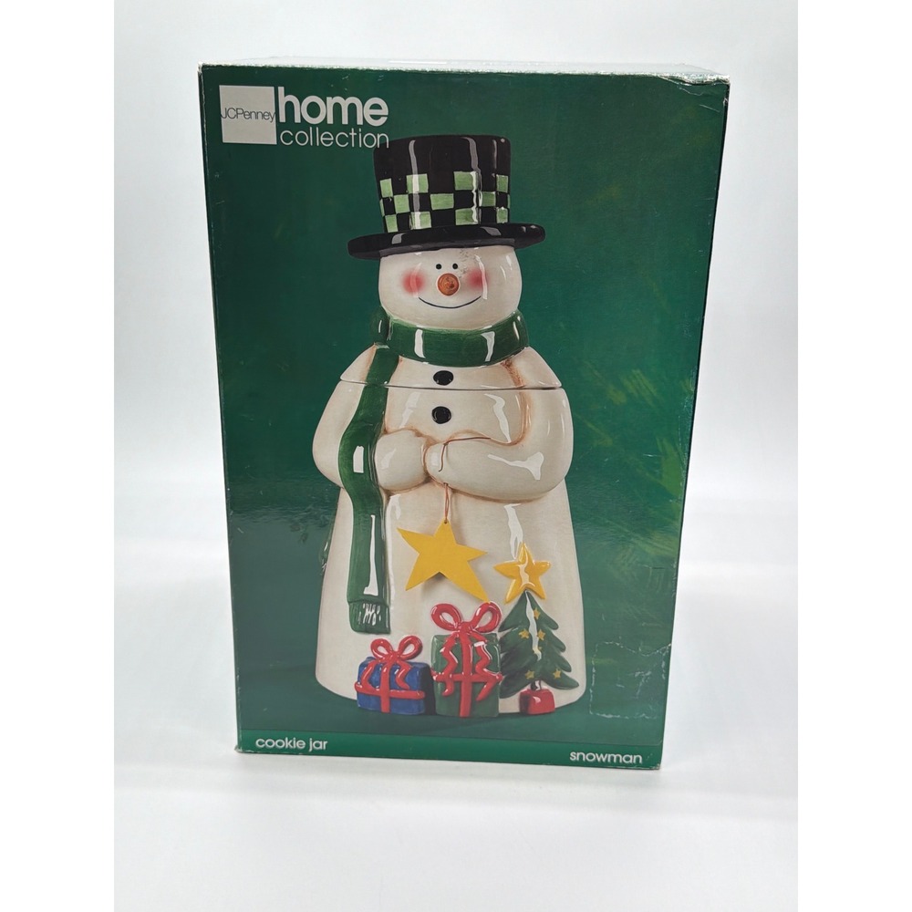 JCPenney Home Collection Snowman Cookie Jar Christmas Hand Painted Ceramic